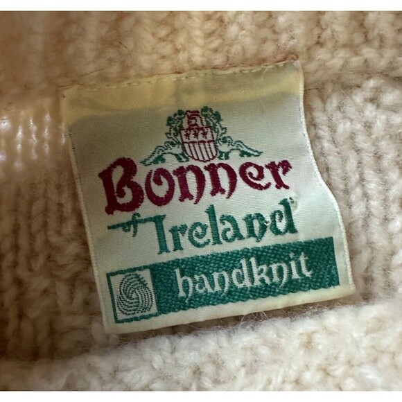 Bonner Ireland Fishermens 100% Wool Ivory Hand Knit Cable Knit Sweater No Sz Tag - Picture 4 of 6